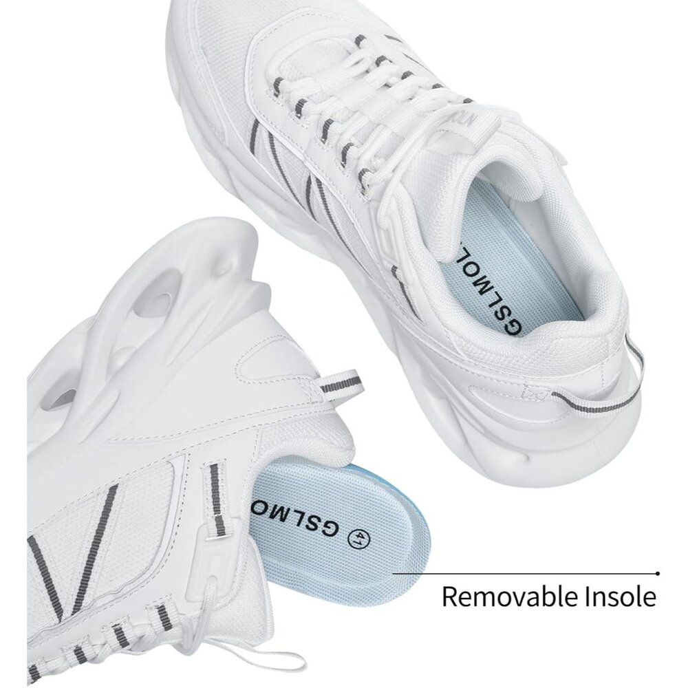 Women's Gray White Breathable Fabric Running Walking Sneakers Athletic Shoes - Picture 5 of 8